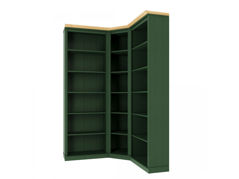 Kit com 3 estantes para canto em Madeira Maciça com 3 peças– Na cor verde com cera| Coleção Biblioteca